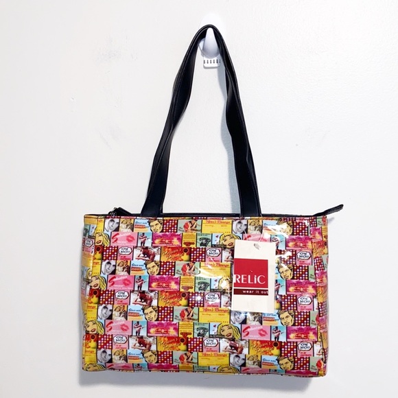 NWT Vintage Relic Collage Jelly Tote Bag Y2K Retro Comic Strip pin up vibes - Picture 2 of 15
